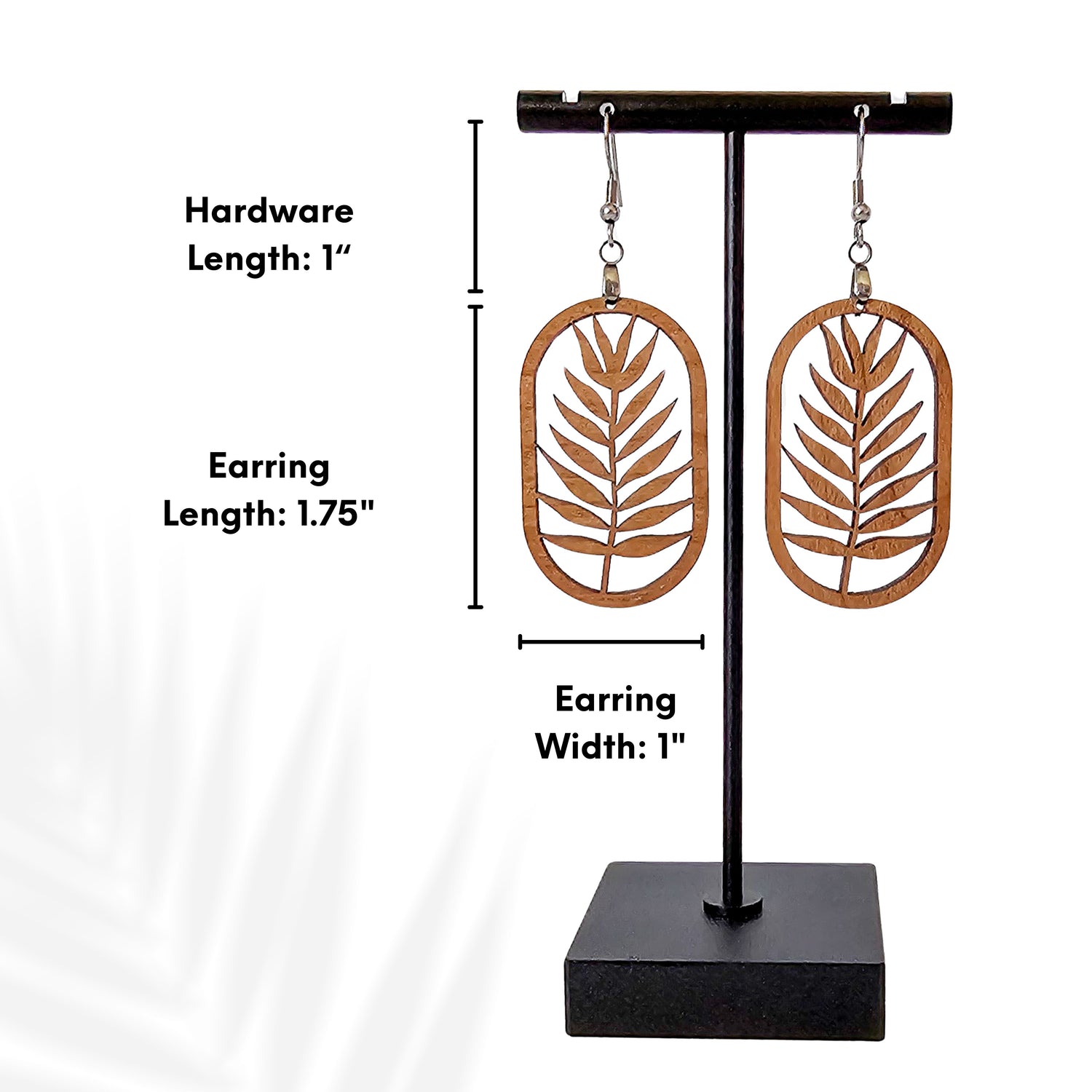Botanical fern leaf dangle earrings, wood plant jewelry for women.