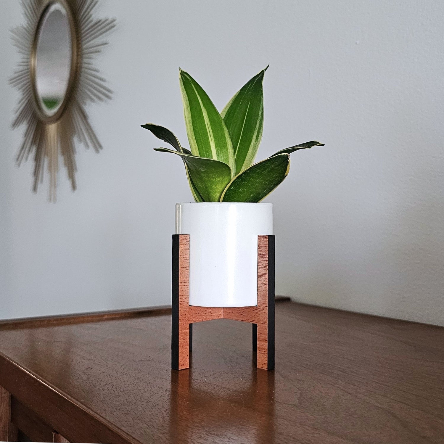 indoor planter with wood stand Mini Wood Indoor Plant Stand with Ceramic Pot