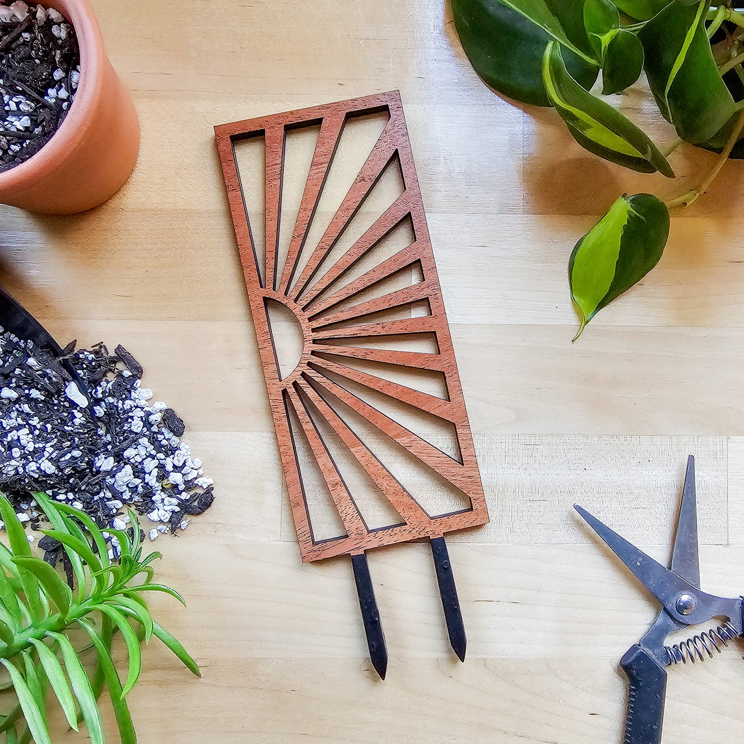 handmade wooden trellis MCM Sunburst Indoor Houseplant Trellis (Wood)