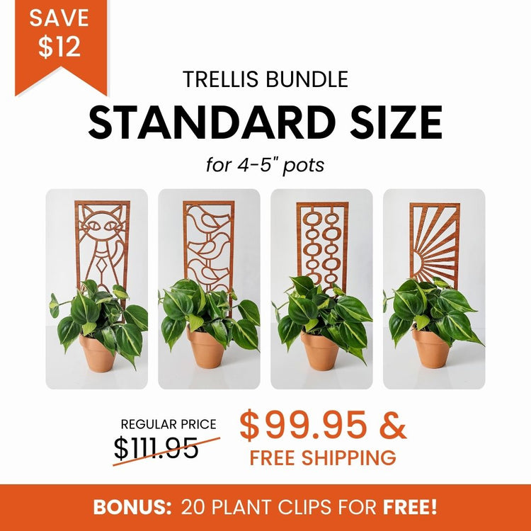 Bundle discount on set of indoor plant trellises for 4 inch indoor planters for houseplants.