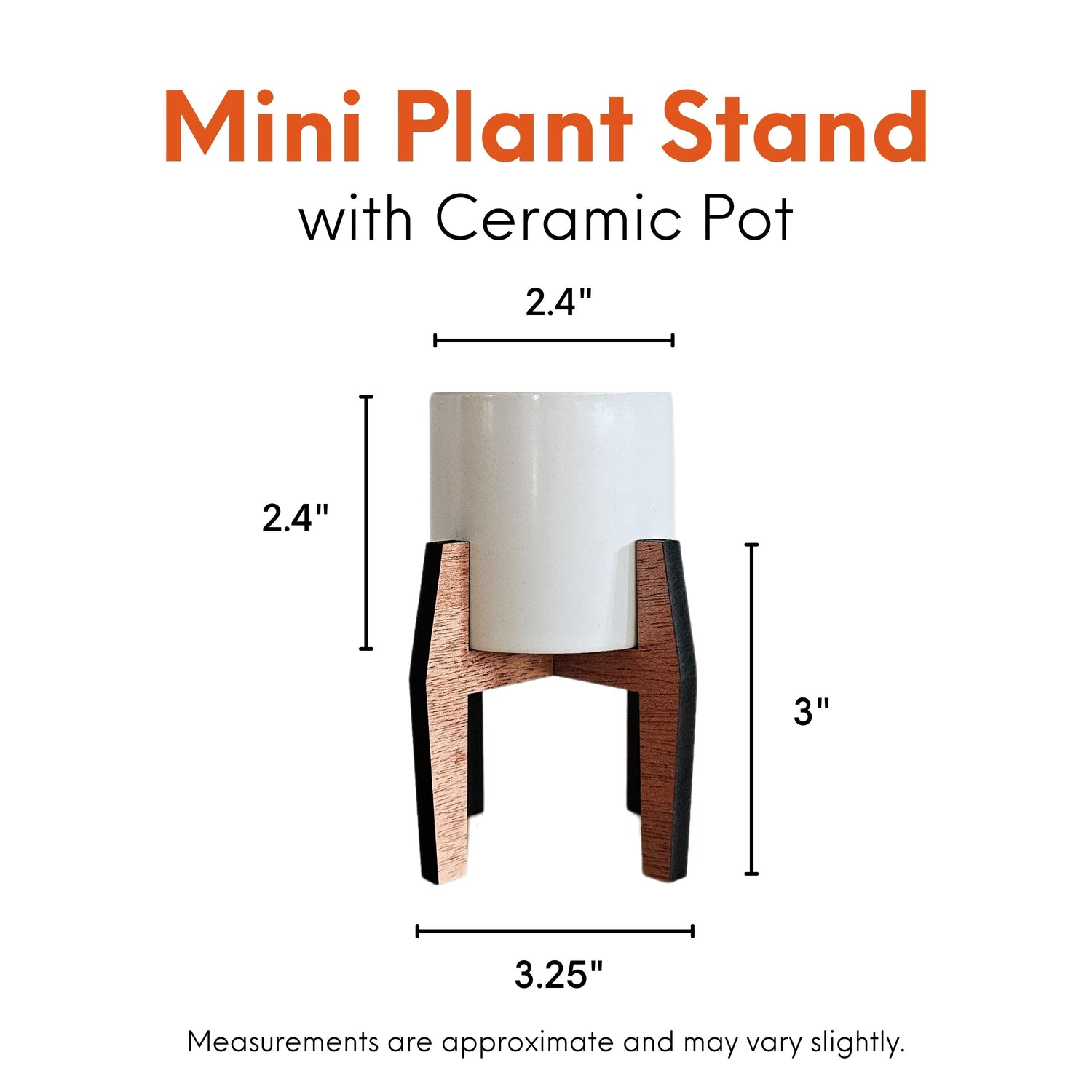 plant pot sizes inches Mini 2-Inch Wood Indoor Plant Stand & Pot