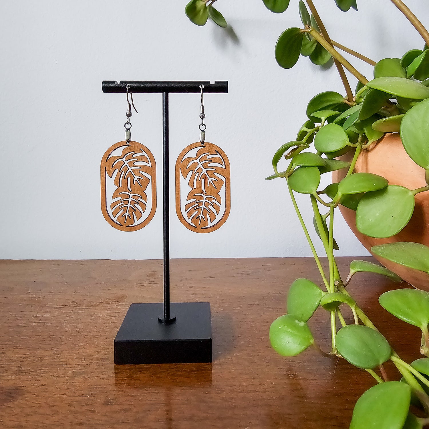 monstera plant earrings Botanical Monstera Leaf Dangle Earrings