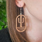 Wood cactus dangle earrings, jewelry gift idea for plant lovers.