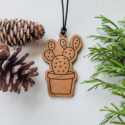 Wood Opuntia Cactus Decor Christmas Ornament Gift for Plant Lovers