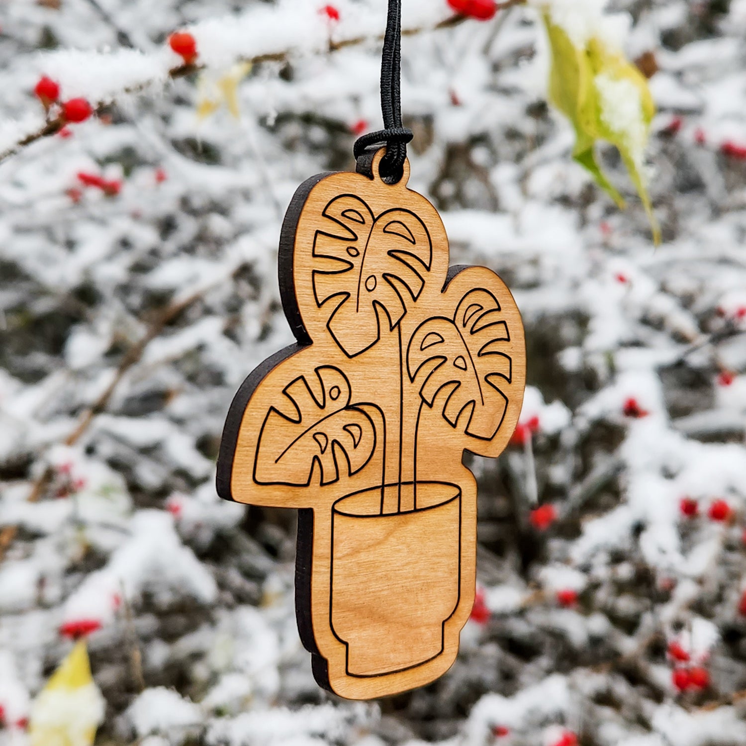 Wood Monstera Leaf Christmas Ornament - Houseplant Gift for Plant Lovers.