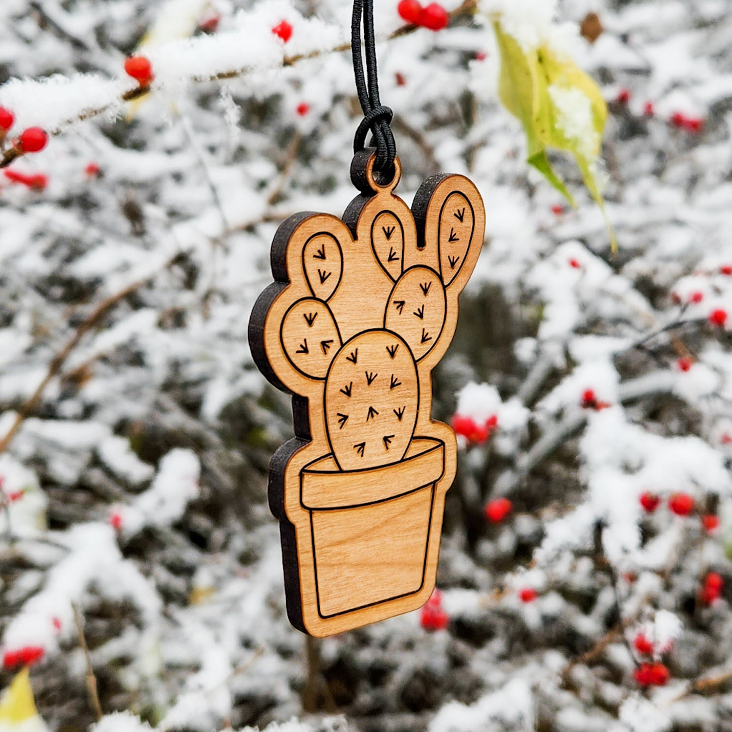 Wood Opuntia Cactus Decor Christmas Ornament Gift for Plant Lovers