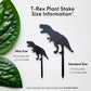 Standard and Mini T-Rex plant stakes on white background with size information that matches the written description.