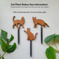 Size chart for cat decorative plant stakes. All three designs against a white background with measurement labels reflecting those in the written description.