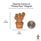 Engraved opuntia cactus magnet on white background with size information that matches the written product description.